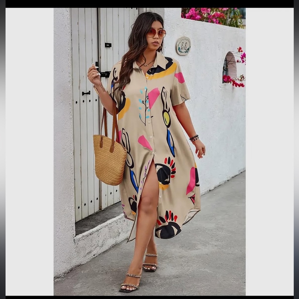 Abstract Print Button-Down Dress